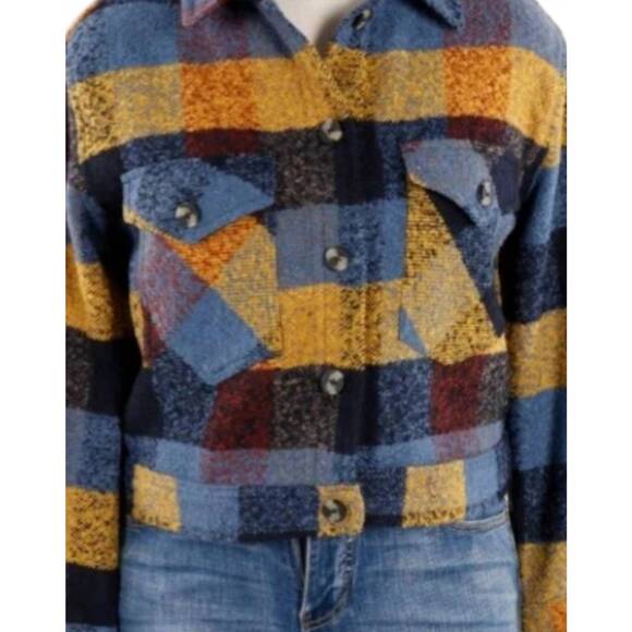 NEW RD STYLE women's plaid cropped jacket in blue/yellow